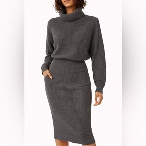 Gray Ribbed Turtleneck Sweater Dress